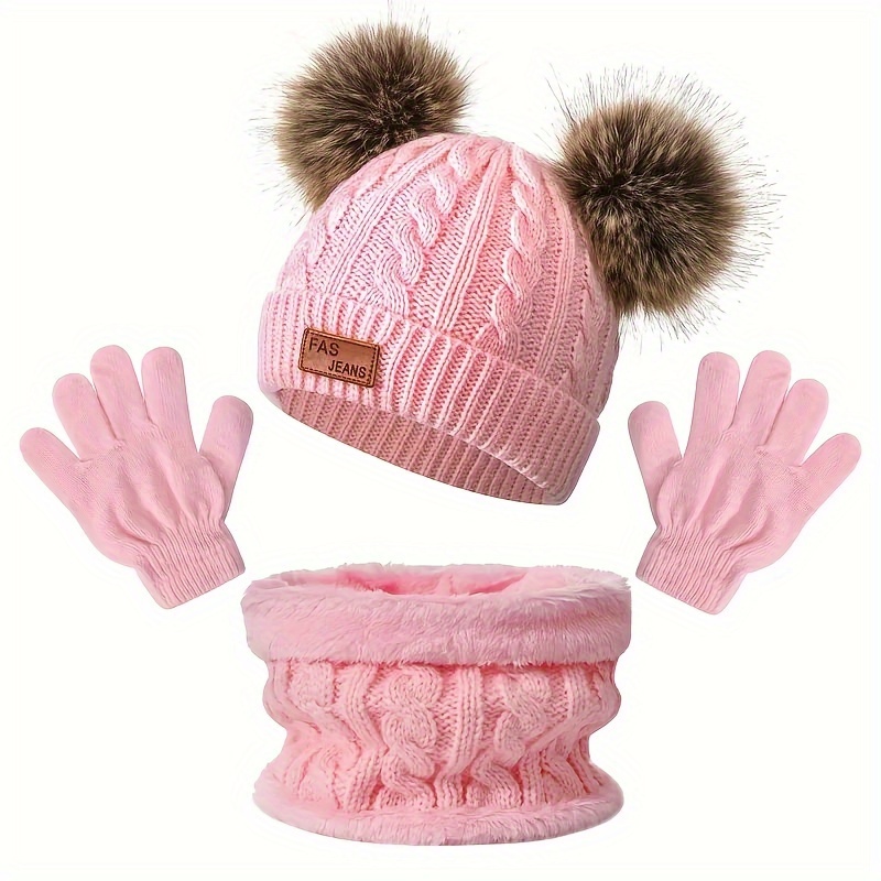 2 sets winter knit beanie hat double pom poms neck warmer - Temu display picture 3