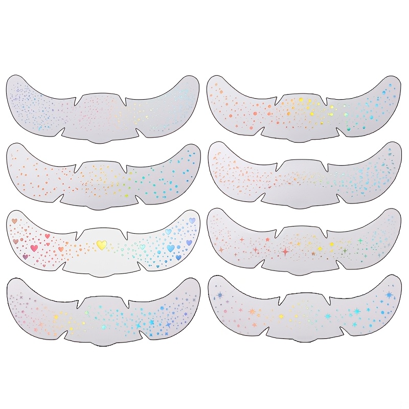 TEMU 8 feuilles d'autocollants holographiques cœur visage pour tatouage, autocollants faciaux pré-coupés à paillettes pour taches de rousseur, ,