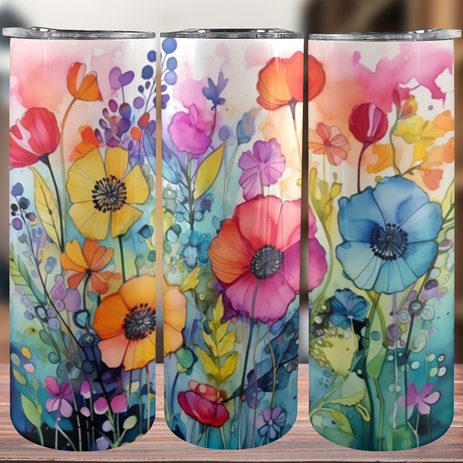 

20oz Stainless Steel Insulated Tumbler With Lid - Washable Reusable Travel Coffee Mug - Floral Print Vacuum Car Cup For Office, Reading, Camping - Gift-friendly Water Bottle For Friends And Family