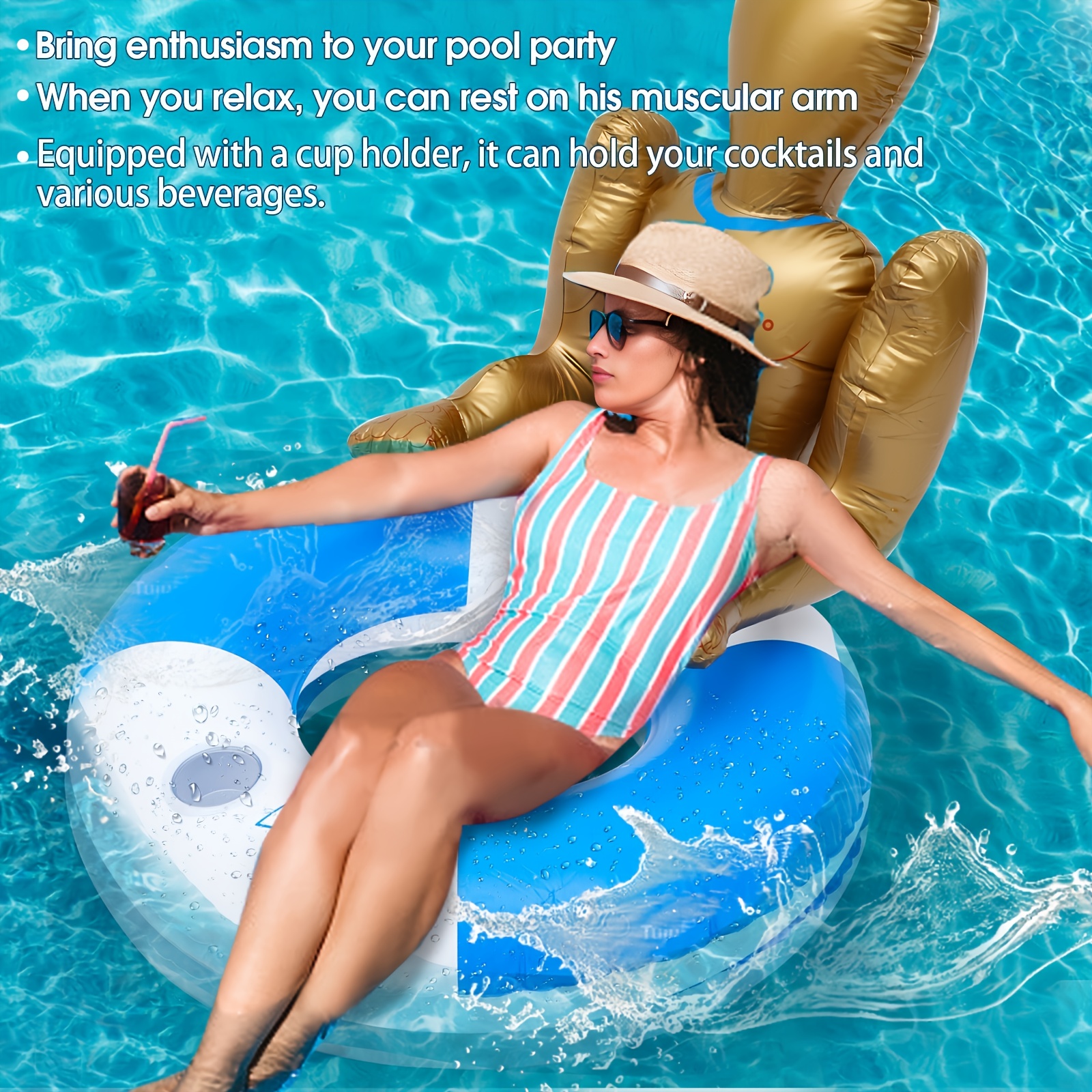 Pool Floaties GYMAX 441lb Big Floating Island With UPF50 Canopy