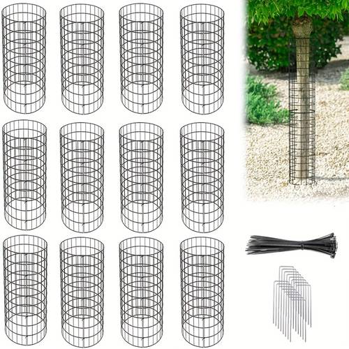 elementbilde 12 stk/5 stk trestammebeskytter, trestammebeskytter dyr, tramme netting med kabelbinder og jordspiker, spirebeskytter, utvidbar trebeskytter , kaniner, hjort (16 x 14.6)