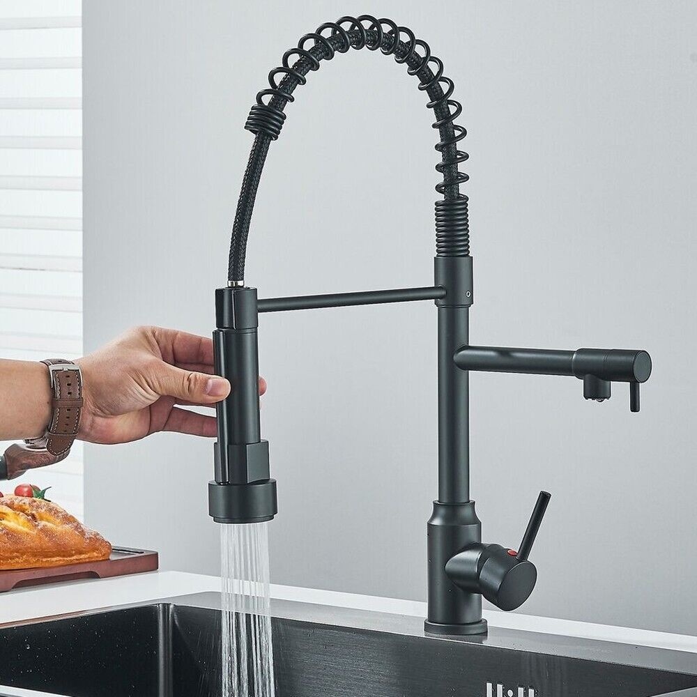 TEMU Robinet de cuisine professionnel avec pulvérisateur télescopique, Robinet d'évier de cuisine noir avec remplisseur de casserole, Robinet de