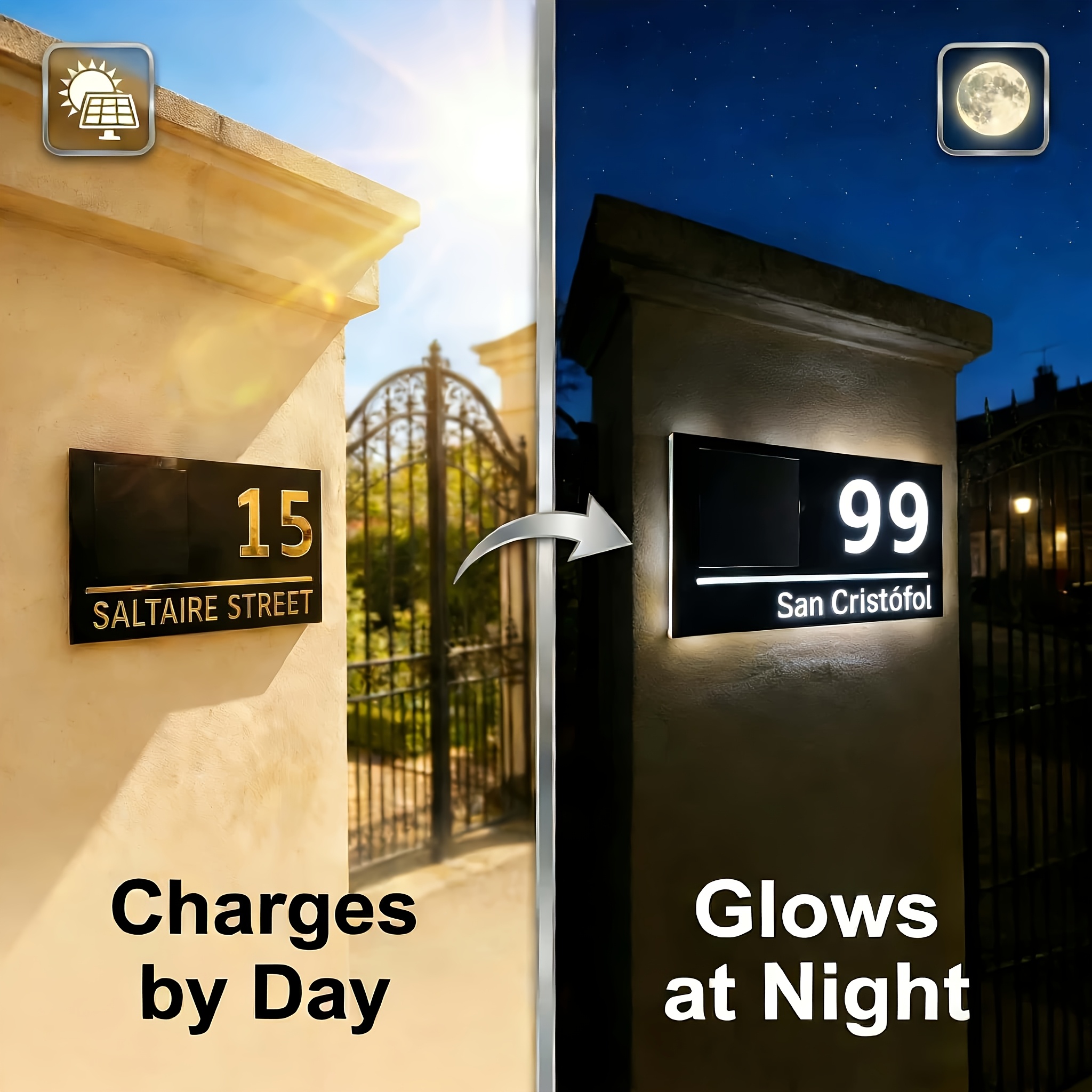 personalized custom illuminated door address number plate solar powered led light up door sign wireless design for   double layer mirror acrylic material suitable as a unique wall sign