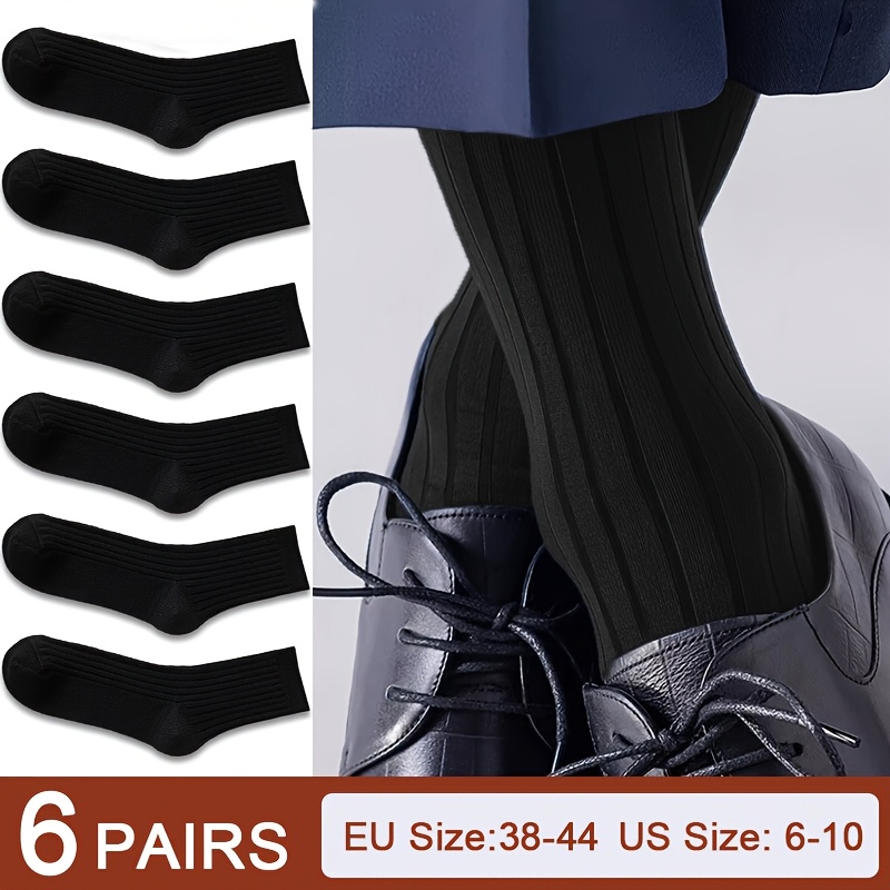 TEMU 6 Pairs Men's Dress Socks - Soft, Sweat-wicking, Breathable Knit Fabric, Solid Color (black, Navy Blue, Dark Gray) - Suitable For Business,