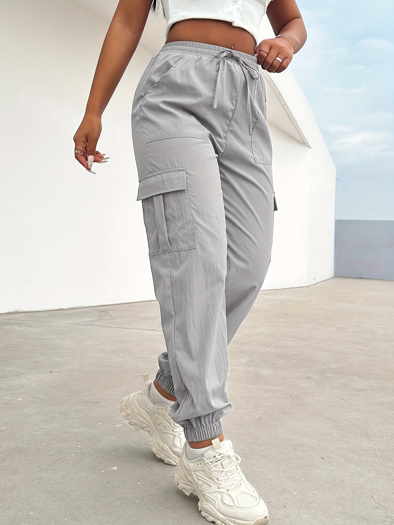 Pantaloni cargo casual da donna con vita con cordoncino Joggers in  vita più tasche, pantaloni eleganti e pratici adatti a abbigliamento da 