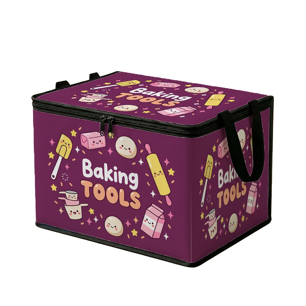 TEMU 1pc Baking Lidded Storage Bin | Baking Tool Pattern Quick-zip Foldable Bag, Blanket Tidy, Bathroom Organizer, Home Gift, Storage, Closet Tidy,
