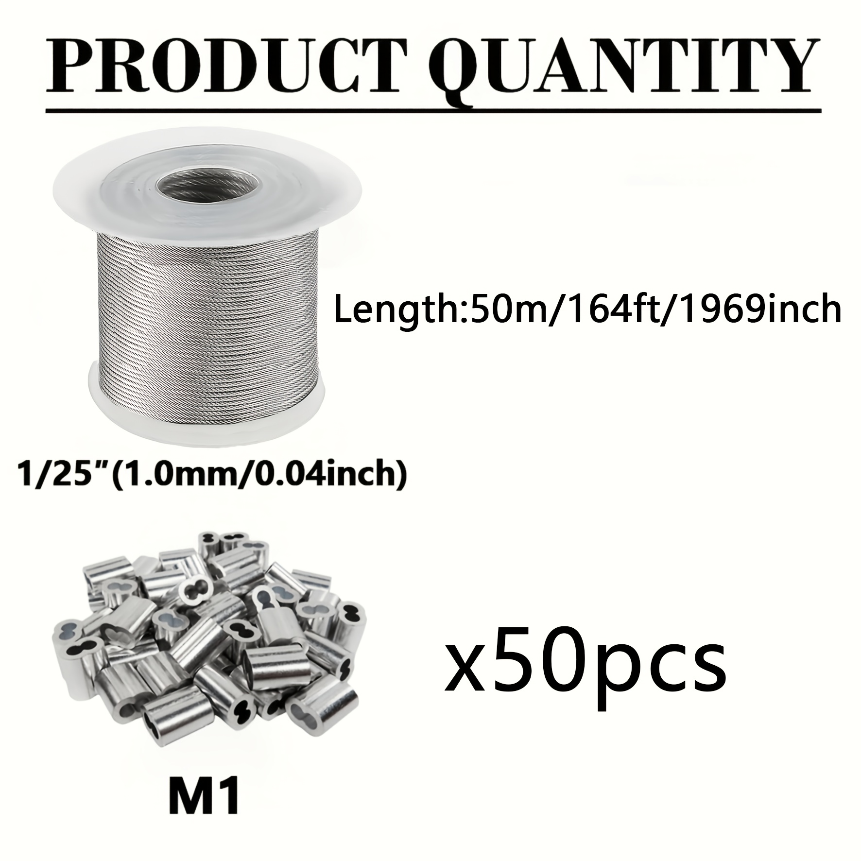 TEMU Materiale in acciaio inossidabile 304, 7X7 , diametro 1.0Mm/0.04Inch, lunghezza 50M/164Ft, per l'uso insieme, comunemente utilizzato per