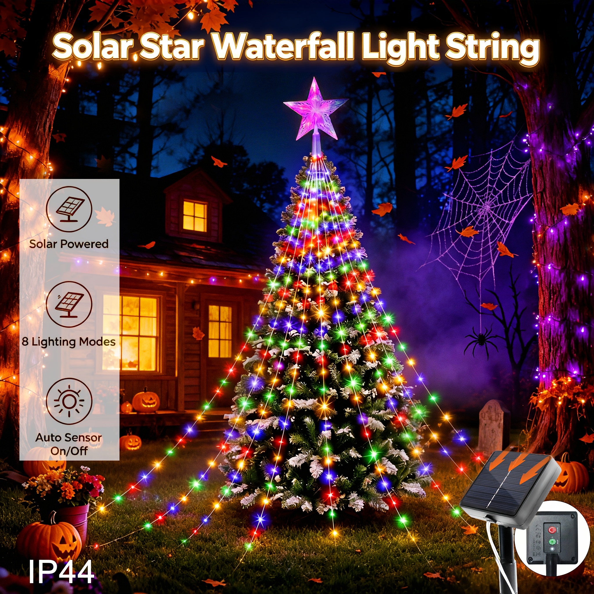 TEMU 1 pièce Guirlande Lumineuse Solaire Extérieure de , Décoration de Cour d'Halloween, d'Arrière-plan Étoiles Solaires. Alimentation Solaire avec
