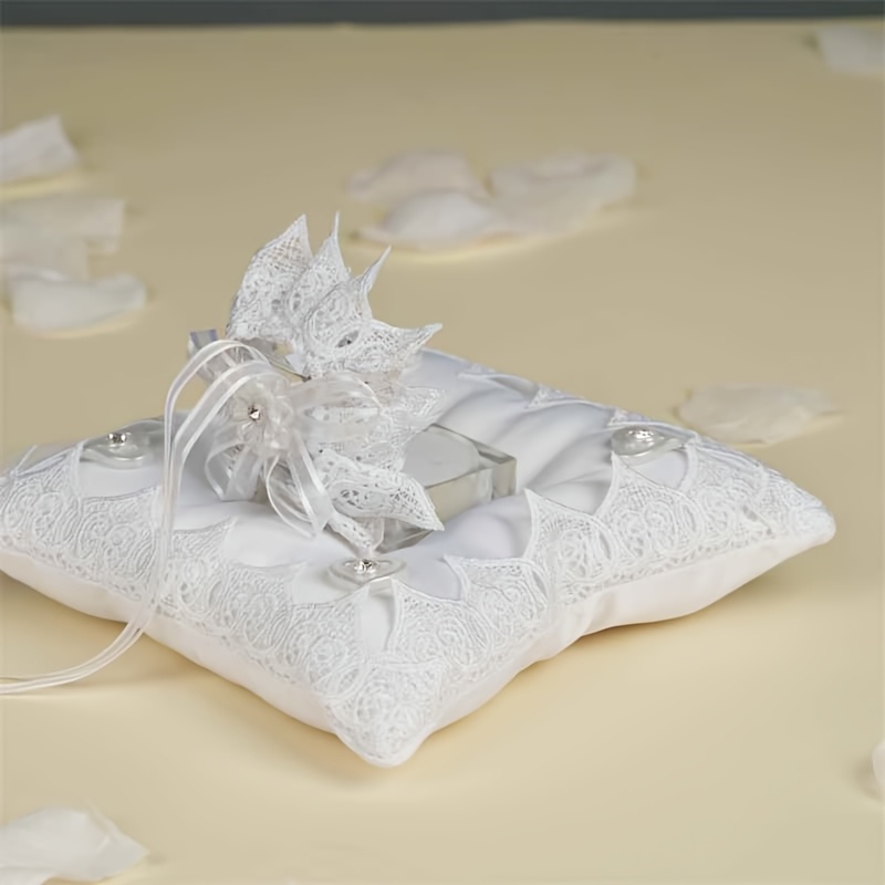 classic white square wedding ring pillow satin ring cushion Temu