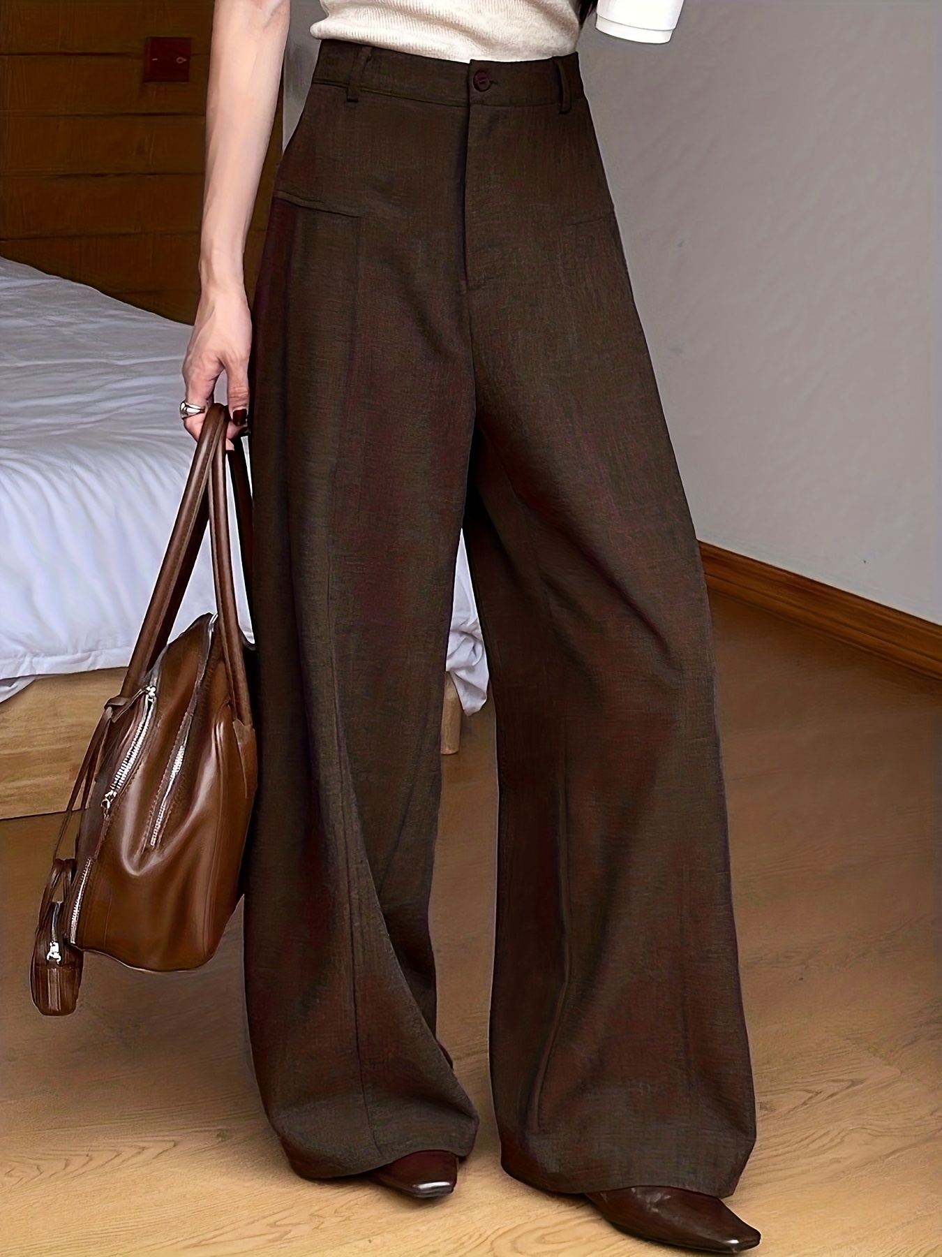 knee length dresses for ladies Women's Making A Change Chocolate Brown High Waisted Wide Leg Pants | Size: S