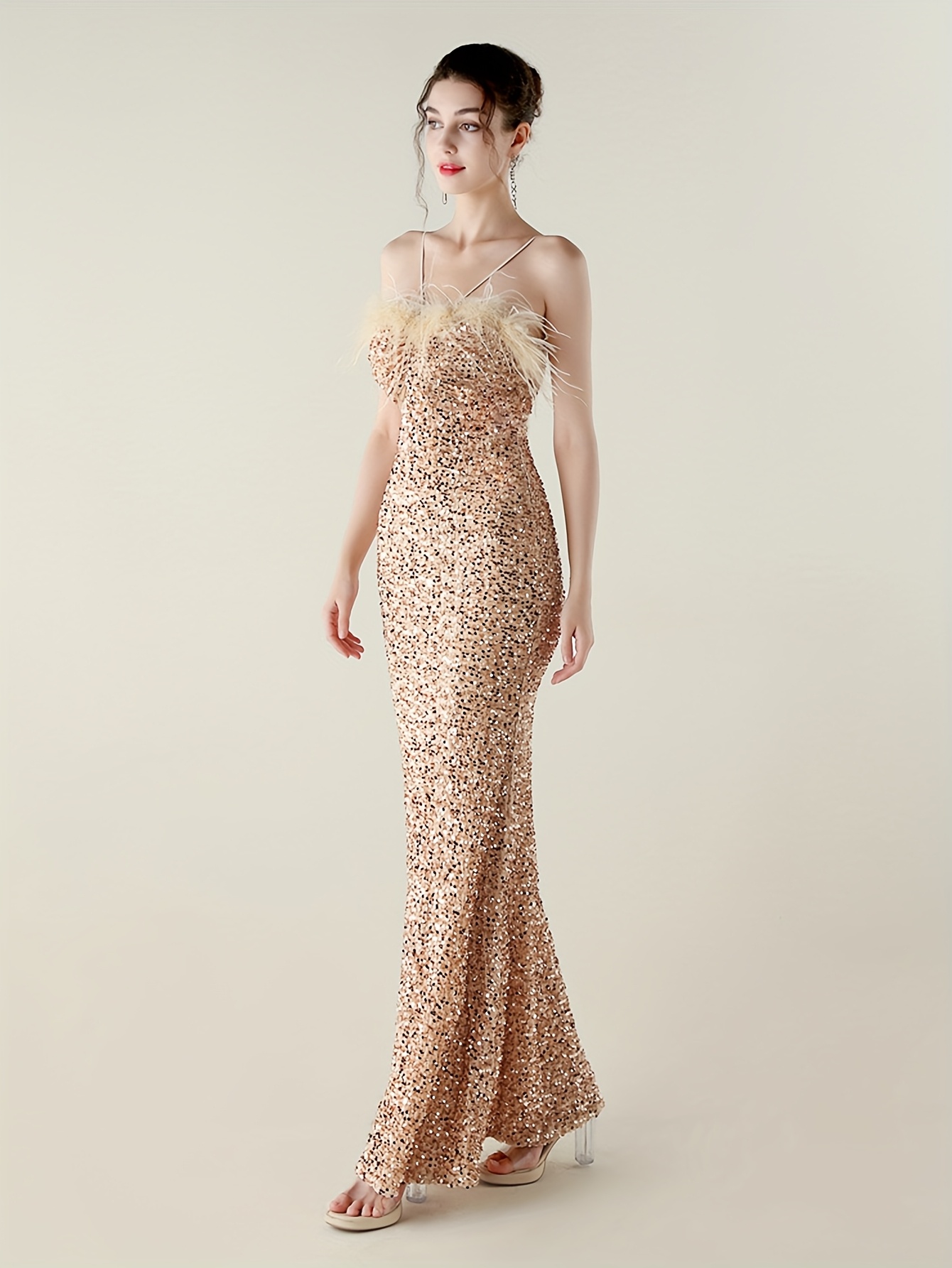 gold sequin fishtail dress womens lightweight formal new slip rose gold dress