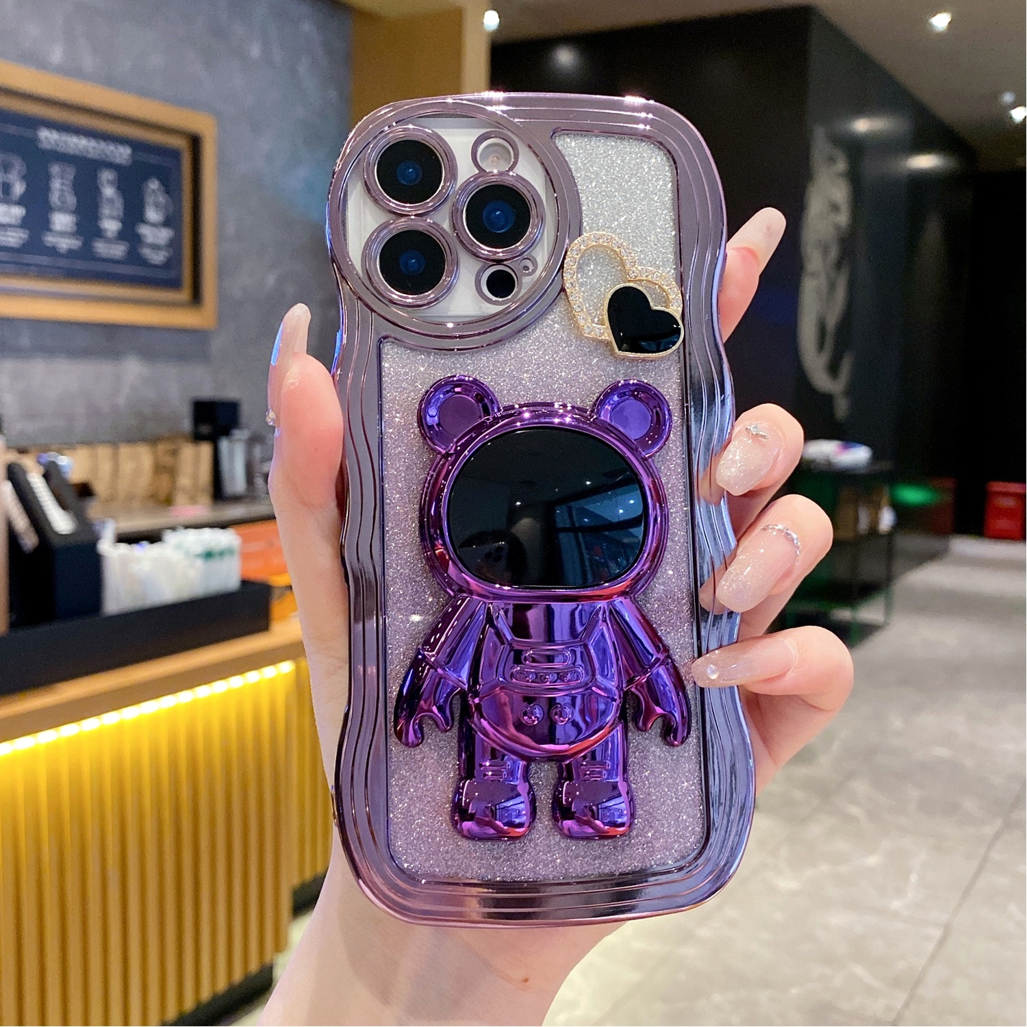 TEMU Phone Case - Luxury Electroplated 3d Cute Bear Phone Case, Electroplated Bear Hidden Bracket - Shockproof Ultra-thin Protective Case, Suitable