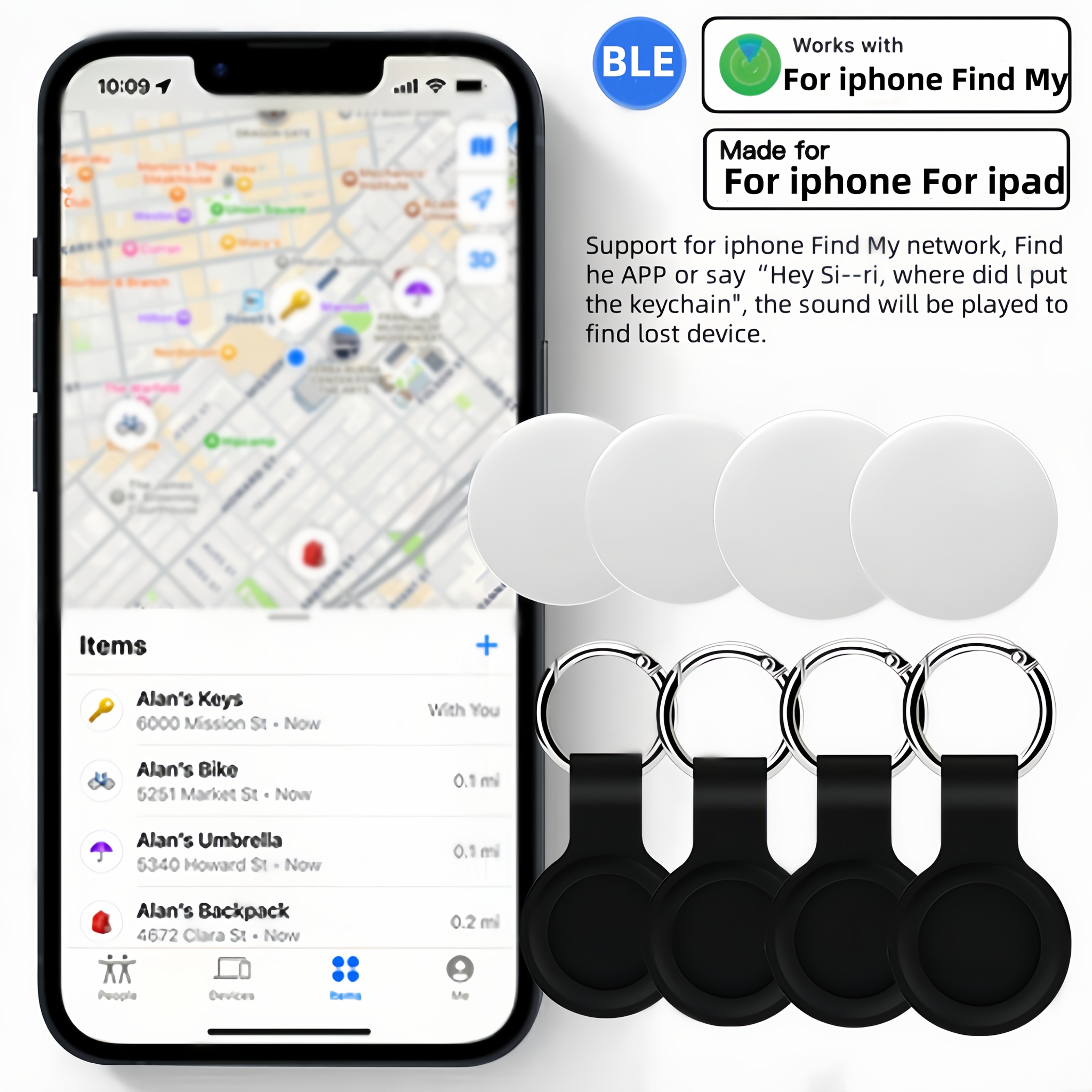 4pcs Anti-lose Wireless GPS Suitable for iPhone APP(only IOS), for  Luggage, Keys, Cars Item Finder(* system is not *), Item Locator, Key  Finder,