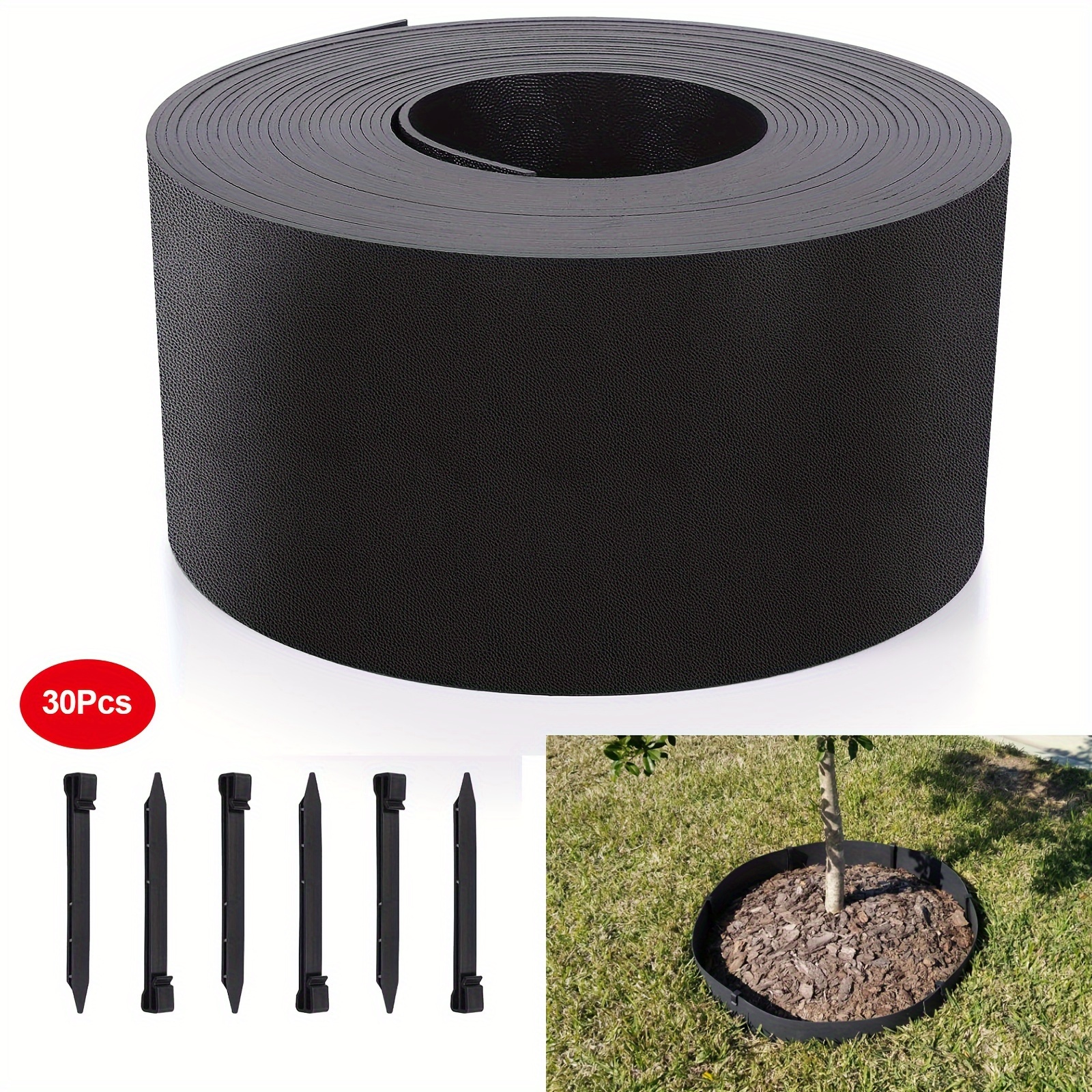 

Black Plastic Garden Landscape Edge, 5" Tall Border Coil, Flexible And Uv Treated For Feet With 30 Stakes