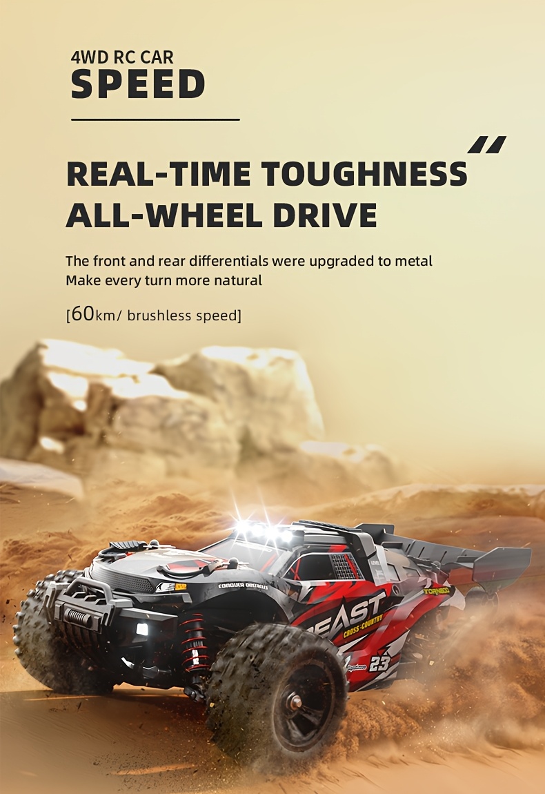 1:18 RC Off-Road Beast Truck - 37+ MPH Brushless Power, Rugged 4WD, Metal Chassis, Programmable LED Lights | High-Speed Remote Control Car for Teens, Adults, Hobby Racers