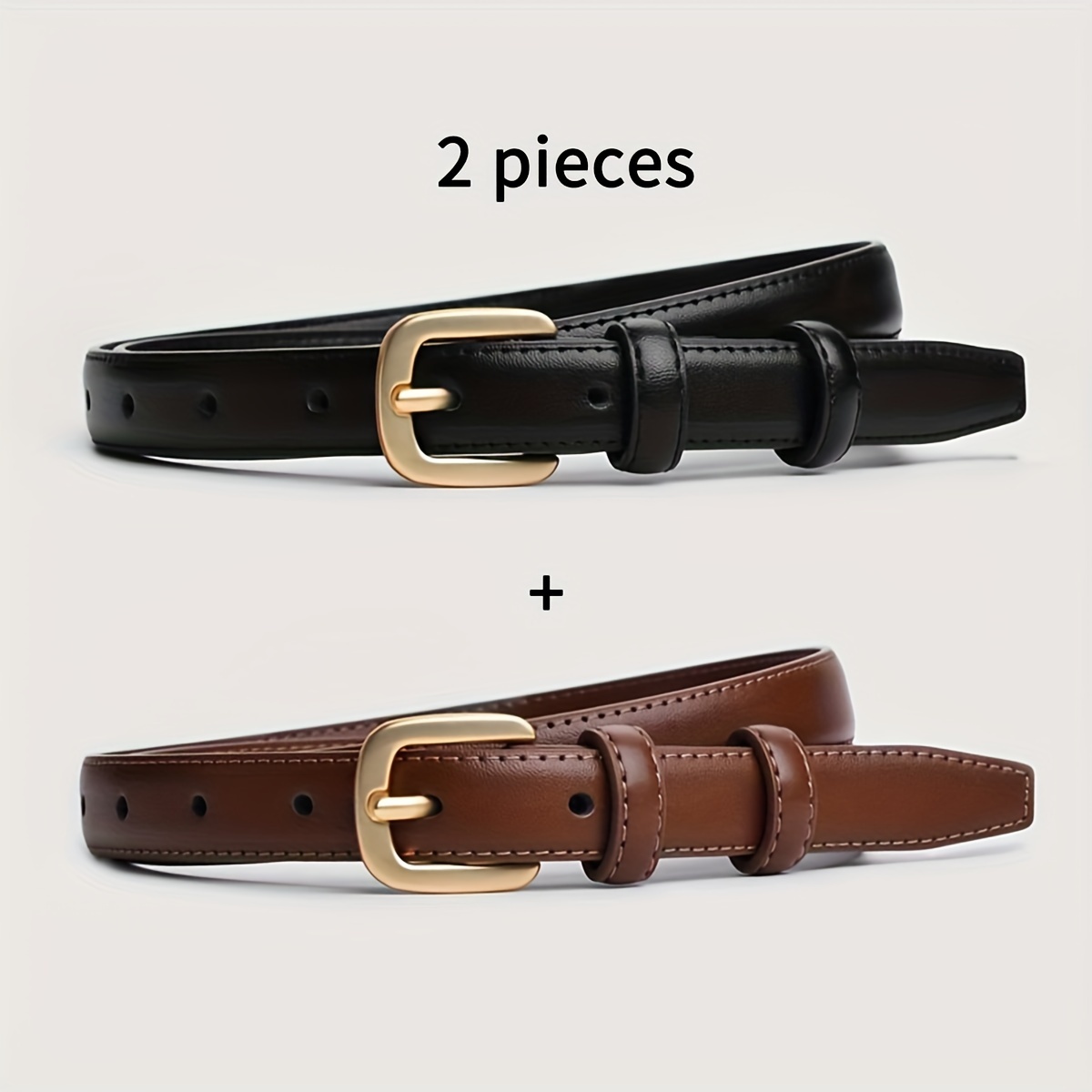 

2pcs Women’s Casual Fashion Belts - Stylish Pu Leather With Golden-tone , , Casual Attire, Jeans, And Dresses, Belt | Sleek Belt Style | Stylish Belt Design