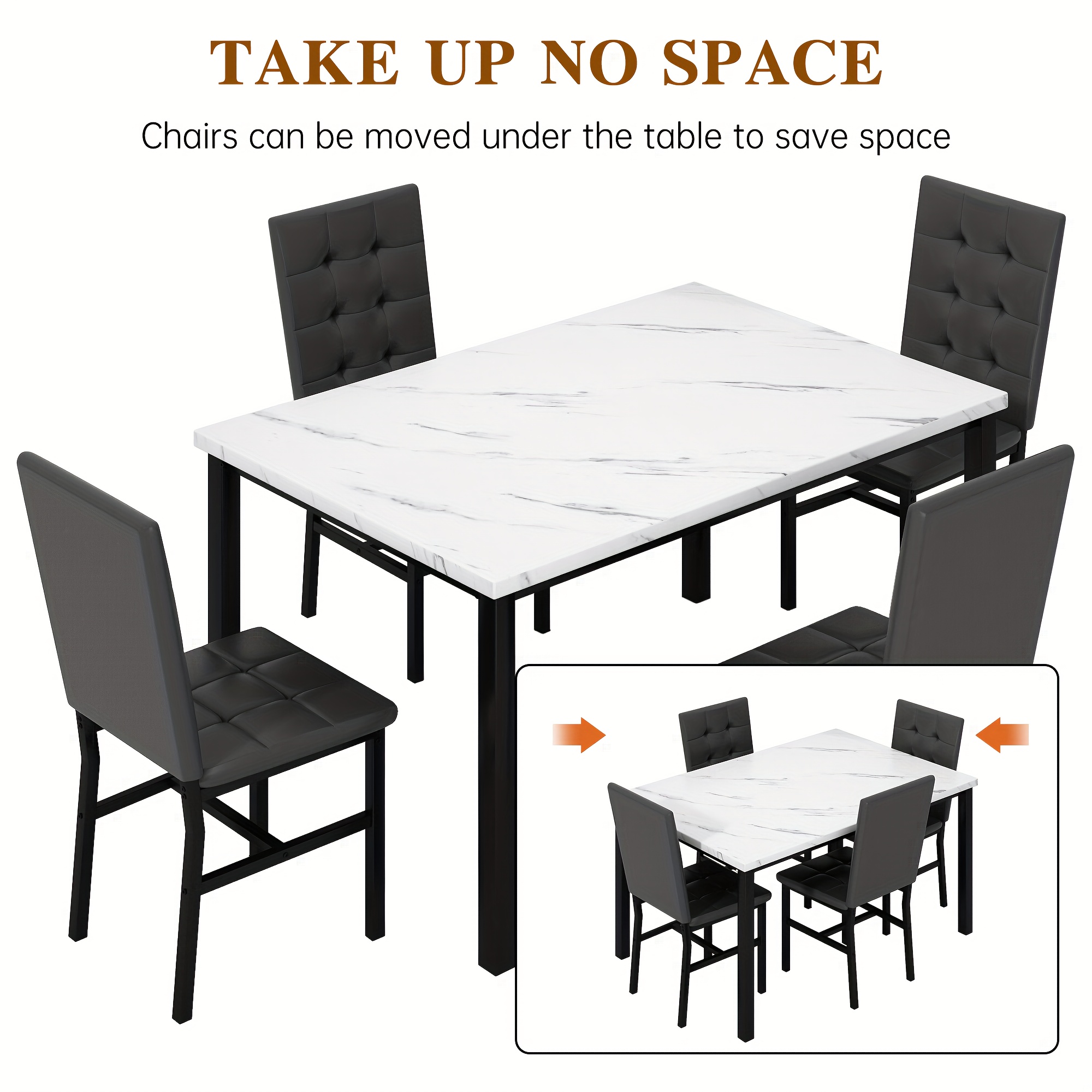 LAMERGE 5pcs Of Dining Table Set, Dining Room Table Set Can Be Used By 4 People, Kitchen Table Set, 1 Artificial Anti-marble Pattern Table And 4 Metal Legs Chairs, Suitable for Living Room, Dining Room, Kitchen Furniture