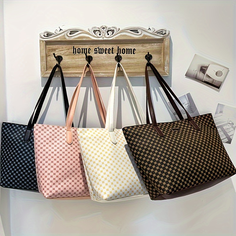 

Chic Polka Dot Large Capacity Tote - Pvc, Zippered Shoulder Bag For Women | Daily & Travel | Easy-clean Polyester Lined