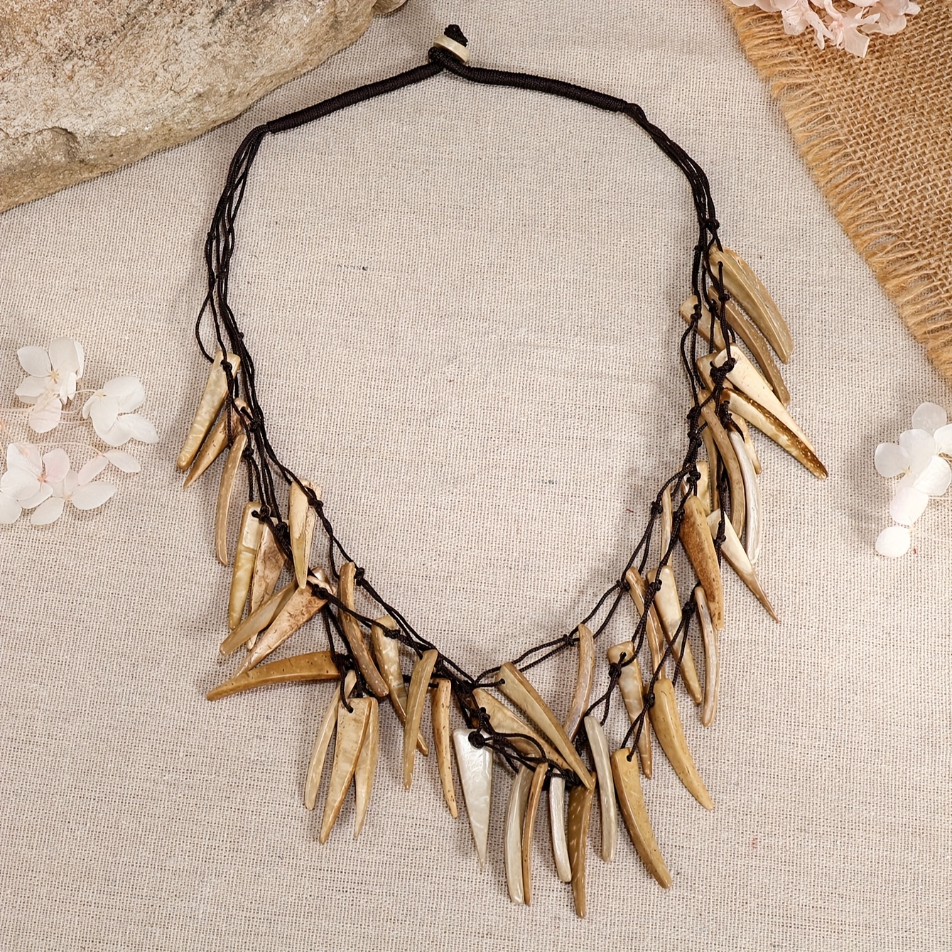Vintage Boho Layer Coconut Shell Wooden Necklace, Handwoven