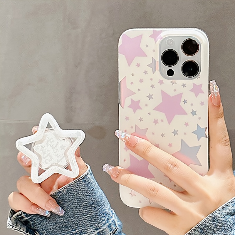 TEMU Back Adhesive Phone Stand, English Star Foldable Retractable Air Cushion Anti-drop Ring Buckle Paste Type Support Base (phone Case Not Included)