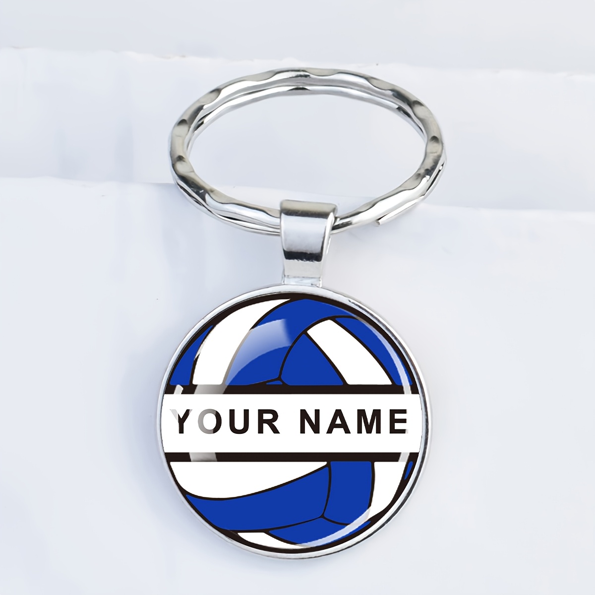 TEMU [customized] 1pc Custom Name Volleyball Keychain Personalized Customized Name Text Multicolor Volleyball Glass Dome Pendant Key Chain Sports