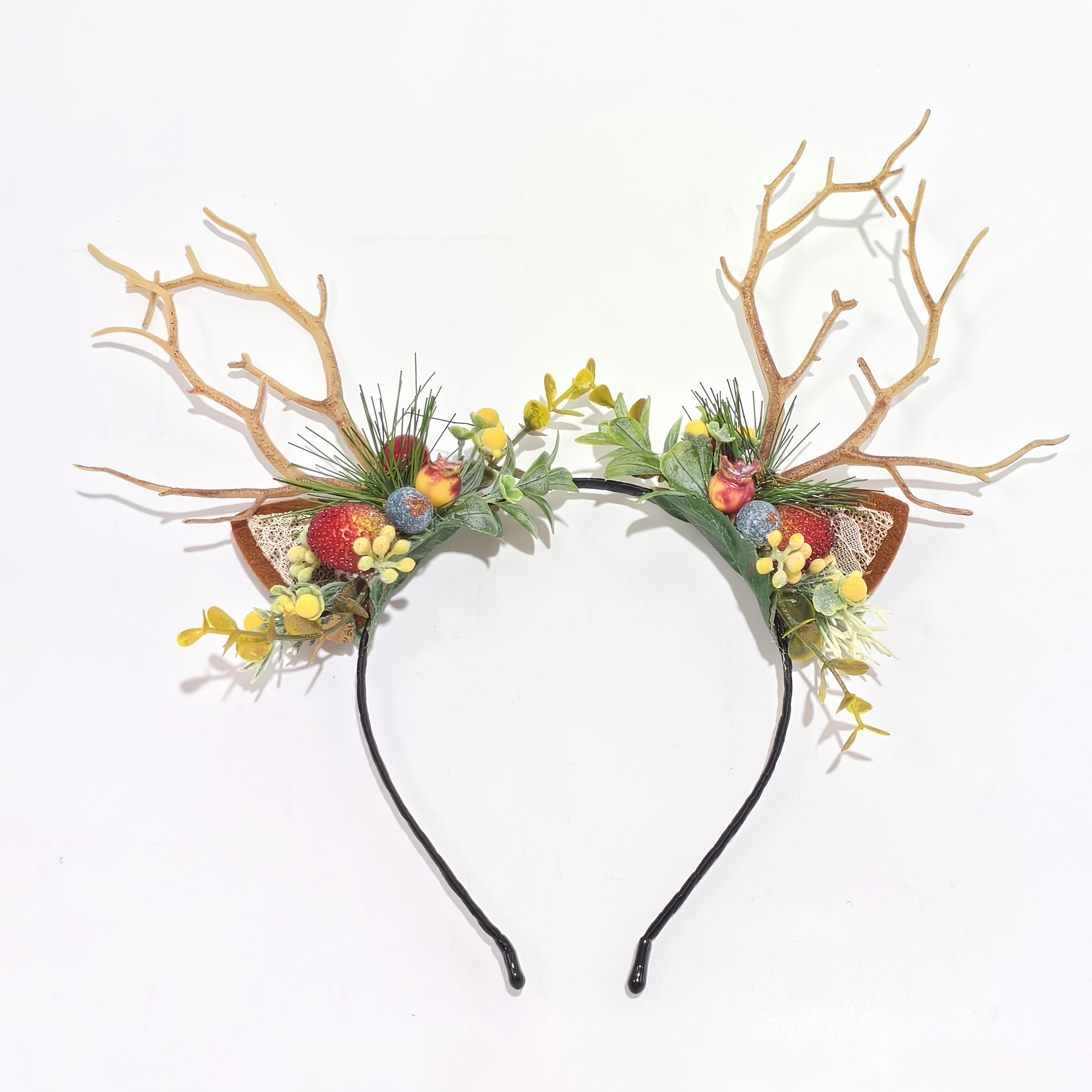 TEMU 1pc Berry Branch Antler Headband, Forest-style Vintage Elf Style, Suitable For Christmas Parties, Halloween Cosplay, Photo Shoots, And Holiday