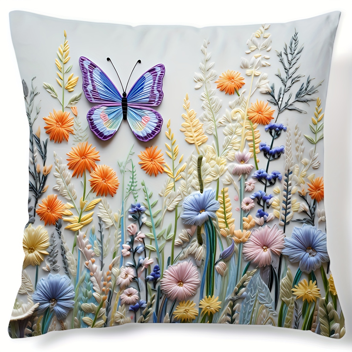 

Contemporary Woven Polyester Throw Pillow Cover 17.7" - Hand Wash Only, Nature-inspired Botanical And Butterfly Print, Zipper Closure - Versatile For Sofa, Living Room, Bedroom Decor (1pc, No Insert)