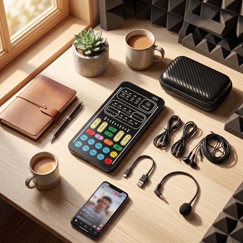 TEMU Portable I9 Voice Changer Set, Multifunctional Voice Changer Set, Multifunctional Recording Mini Sound Card, Including 8 Voice And Effects,