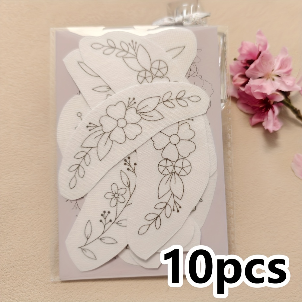 Image of 10pcs Water-soluble Embroidery , Pair Of Floral Patterns, Self-adhesive And Water-soluble, Suitable For Diy Embroidery Decoration On T-shirts, Denim, Bags, Hats, Etc., Ideal For Embroidery Enthusiasts