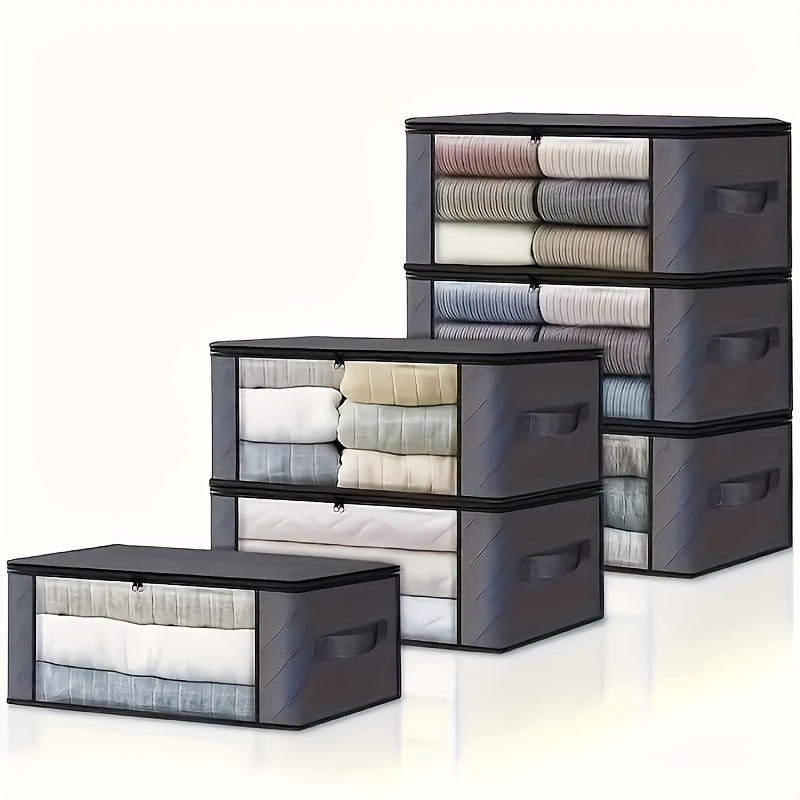 TEMU 6pcs Large Capacity Foldable Fabric Storage Bags - Perfect For Clothes, Blankets & Towels | Ideal For Bedroom, Wardrobe, Dorm, Spa Center