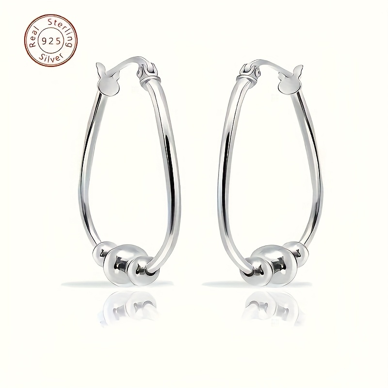 purchase product s925 pure silvery 3 bead ring earrings pendant bead ring earrings suitable for women exquisite earrings Product details 0