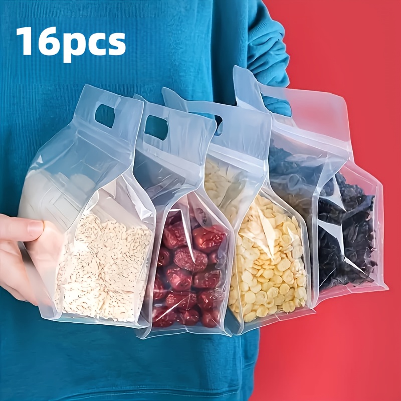 5/16pcs Extra-large Reusable Storage Bags With Handles- Leakproof, Freezer-safe For Nuts, Cereal, Fruit- Ideal For Travel& Everyday Organization