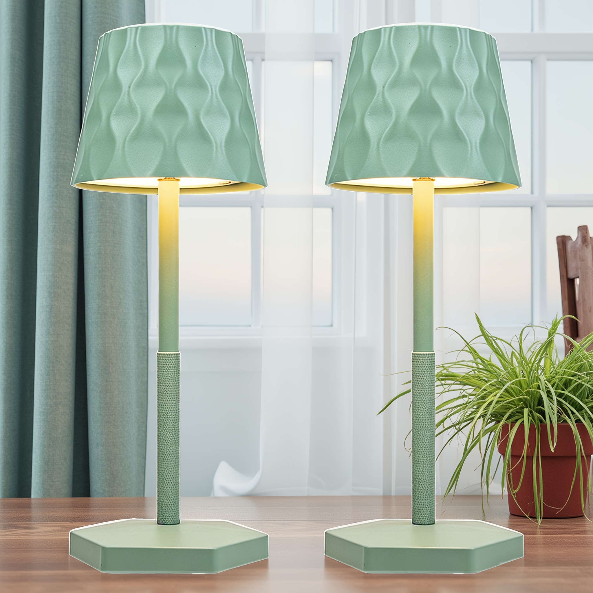 2pcs Modern Minimalist Wave Pattern High Pole Table Lamp, USB Charging