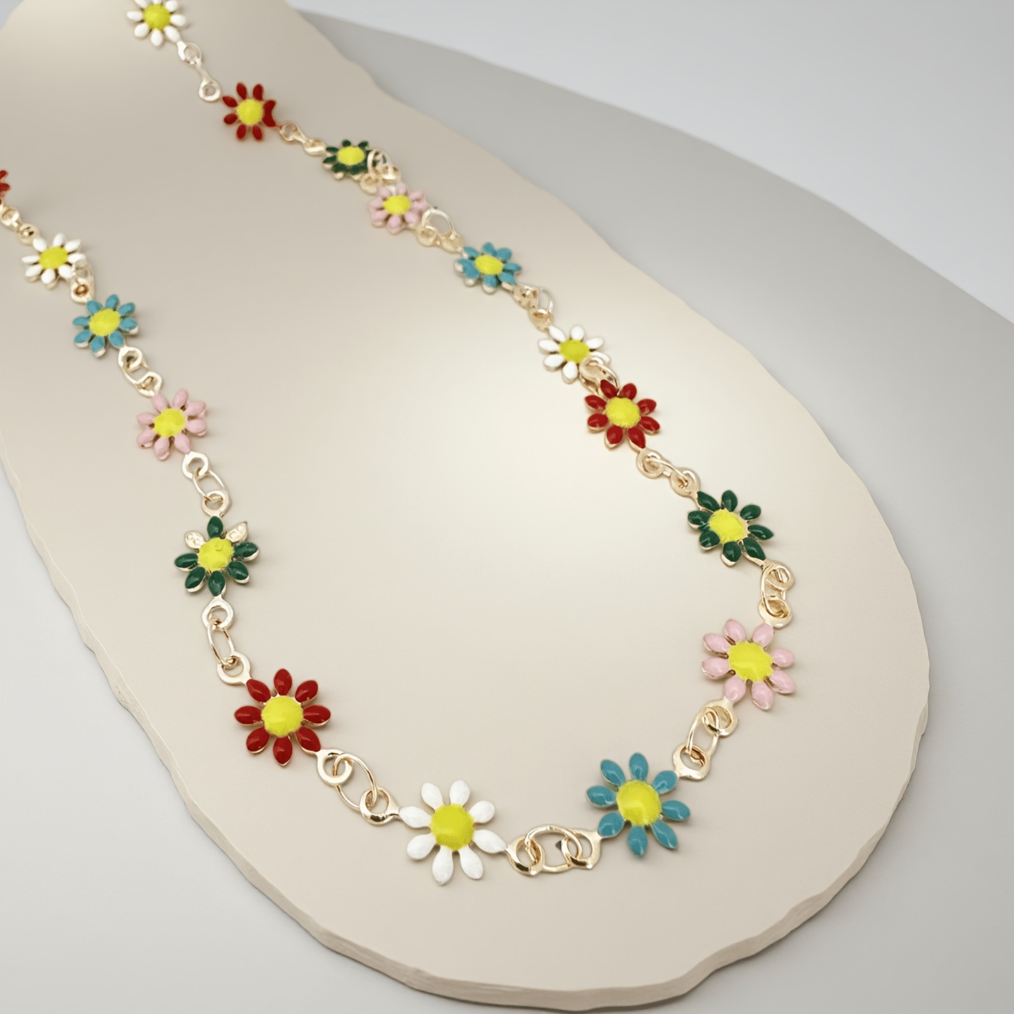 TEMU New European And American Cross-border Fashion Colorful Daisy Pendant Necklace