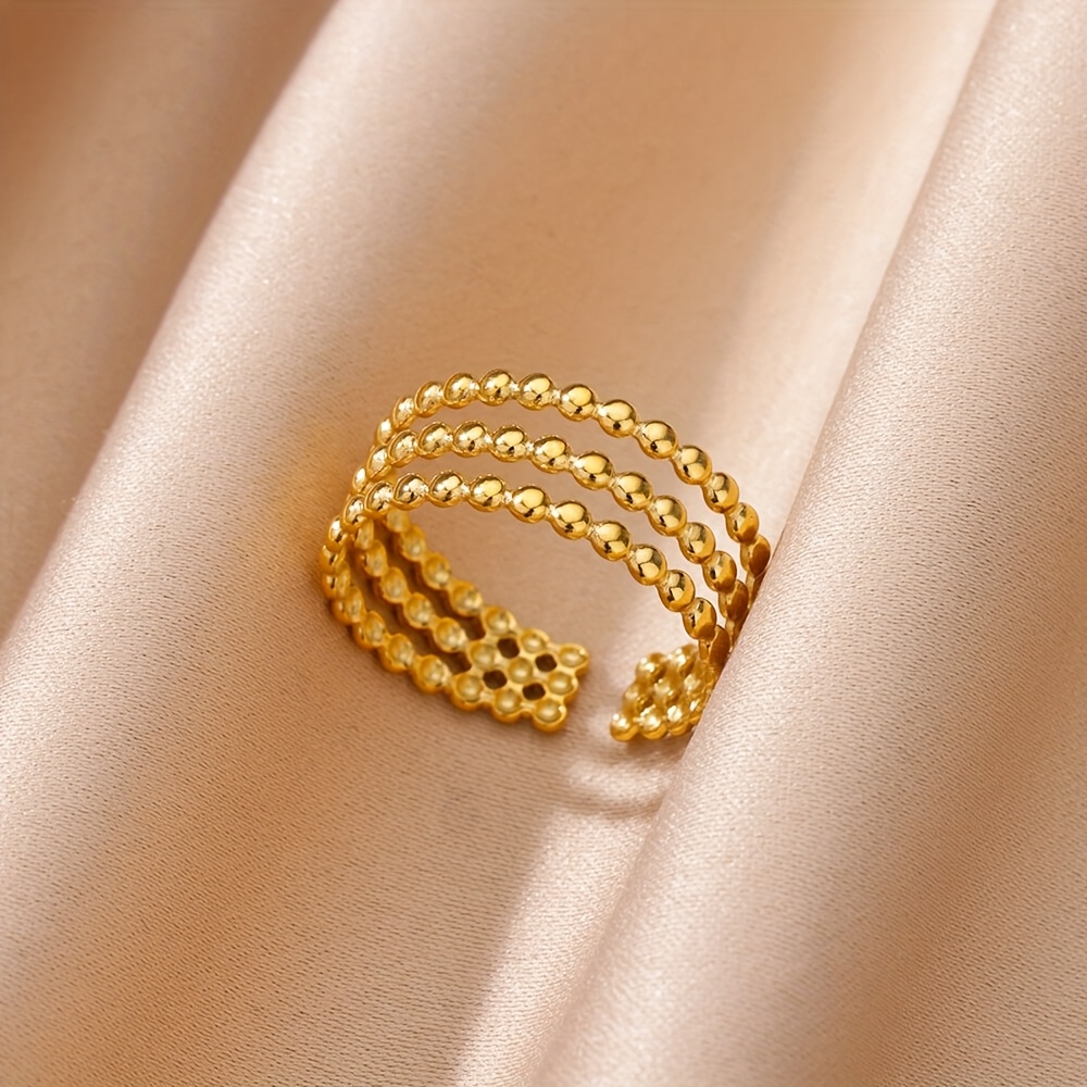 Image of 1pc Elegant And Minimalist Golden Stainless Steel Ring, And Holiday Decoration, Vintage Fashion Ring Decoration, Ladies Gift