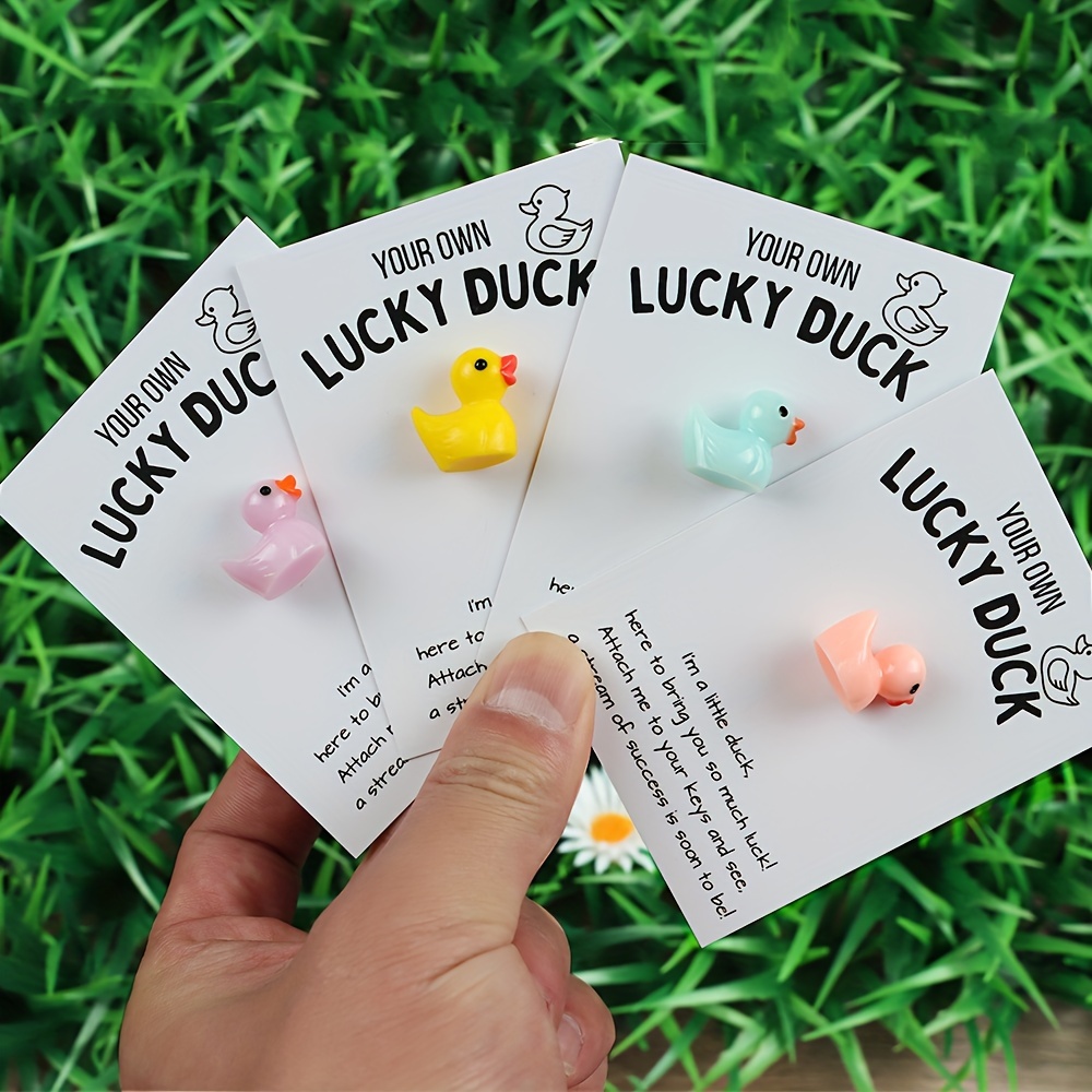 

4pcs Duck Pocket Hugs - Theme Resin Charms With Inspirational Messages, Assorted Colors, Includes Card - & Good Luck Gifts For Christmas & Decorations