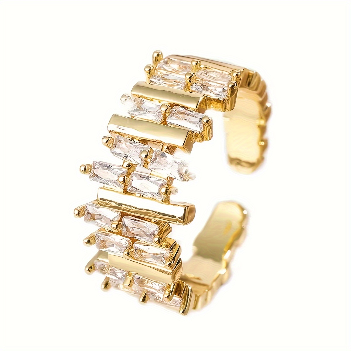 Irregular Adjustable Size Women's Easy Design Geometric Inlay And Synthetic Zirconia Adjustable Ring, Wedding Promise Women's Ring, Suitable For Weddings And Parties