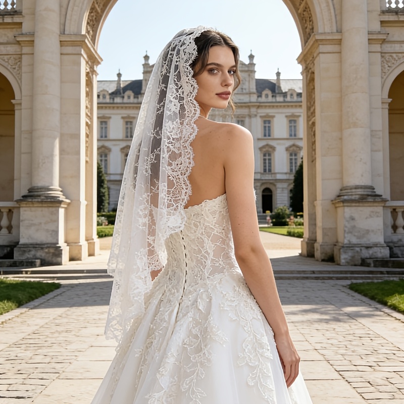 TEMU Pañuelo elegante de encaje para de novia, chal de encaje de media, adecuado para , novias y damas de honor, , bautizos y confirmaciones