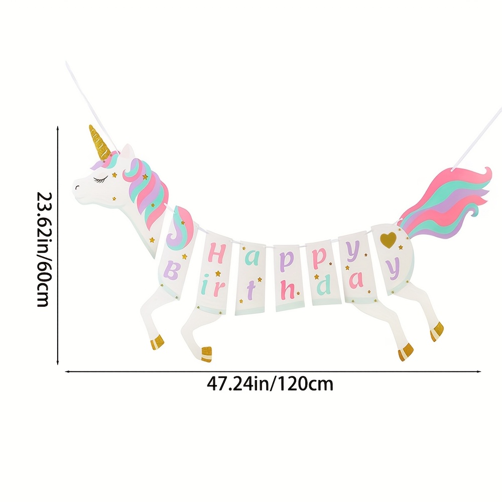 1pc Unicorn Happy Birthday Banner, Unicorn Theme Happy Birthday Decorations Banner Party Props