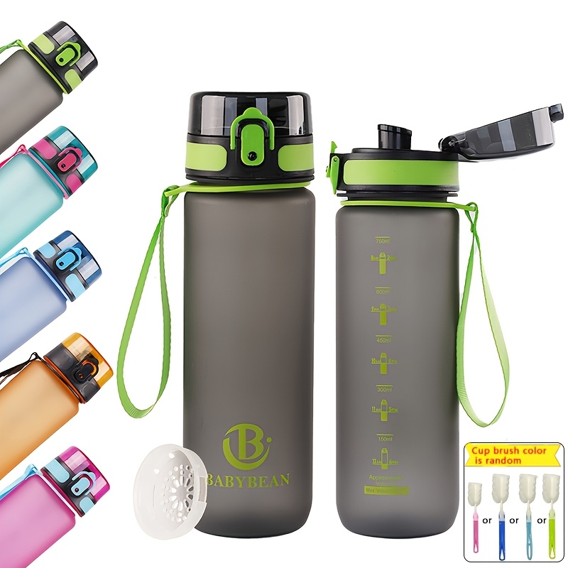 Image of Stylish 1000ml / 32oz Frosted Water Mug - , Carrying Strap, And Quick Pop-up Cap, With Random Cup Brush- Versatile For Travel, Fitness, And Sports Activities