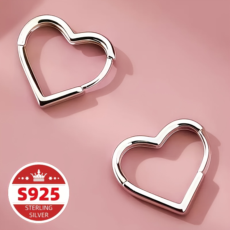TEMU S925 Sterling Silvery Women's Ear , Fashionable And Exquisite Heart-shaped Earrings, Simple Geometric Earrings With A Sense Of Luxury, Women's