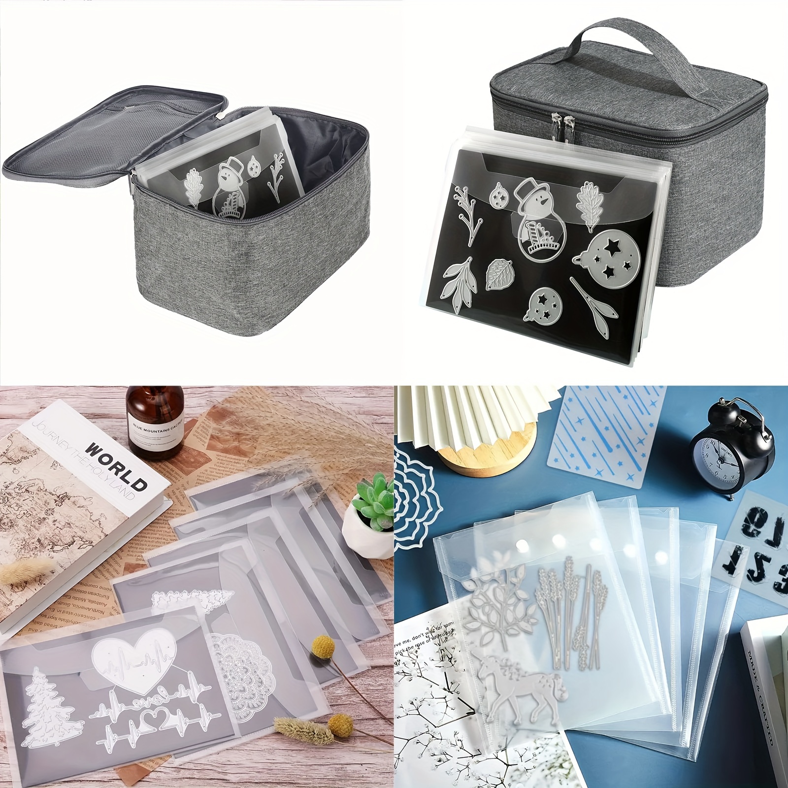 

Foldable Scrapbooking Storage Organizer Bag For Metal Die Cuts & Stamps - Polyester Craft Supplies Organizer With Magnetic Sheets & Zipper Mesh Pockets