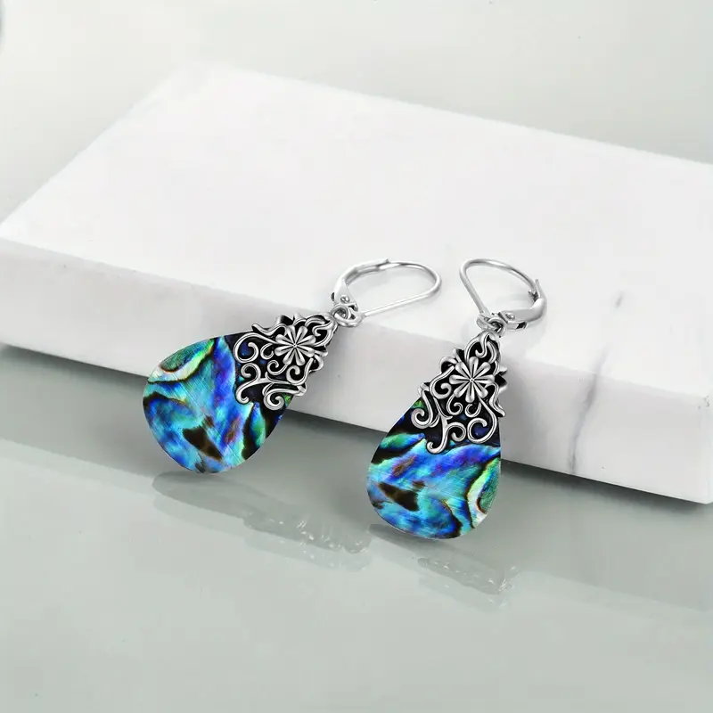abalone shell   teardrop drop dangle earrings sterling silver vintage leverback earrings Product details 1