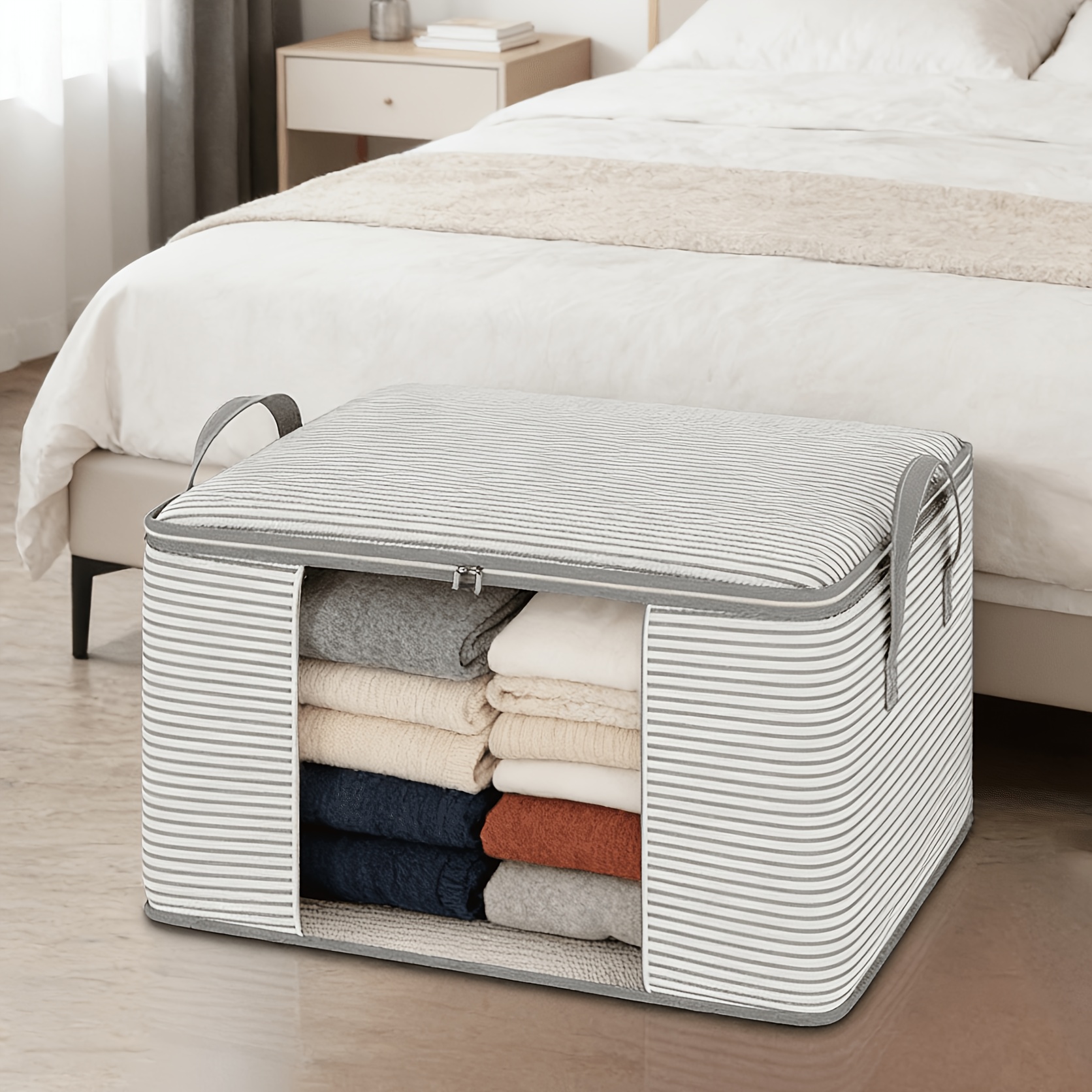 a striped visual quilt storage bag a large capacity household storage solution for clothes and quilts a must have for moving and packing offering and dust proof storage under bed storage