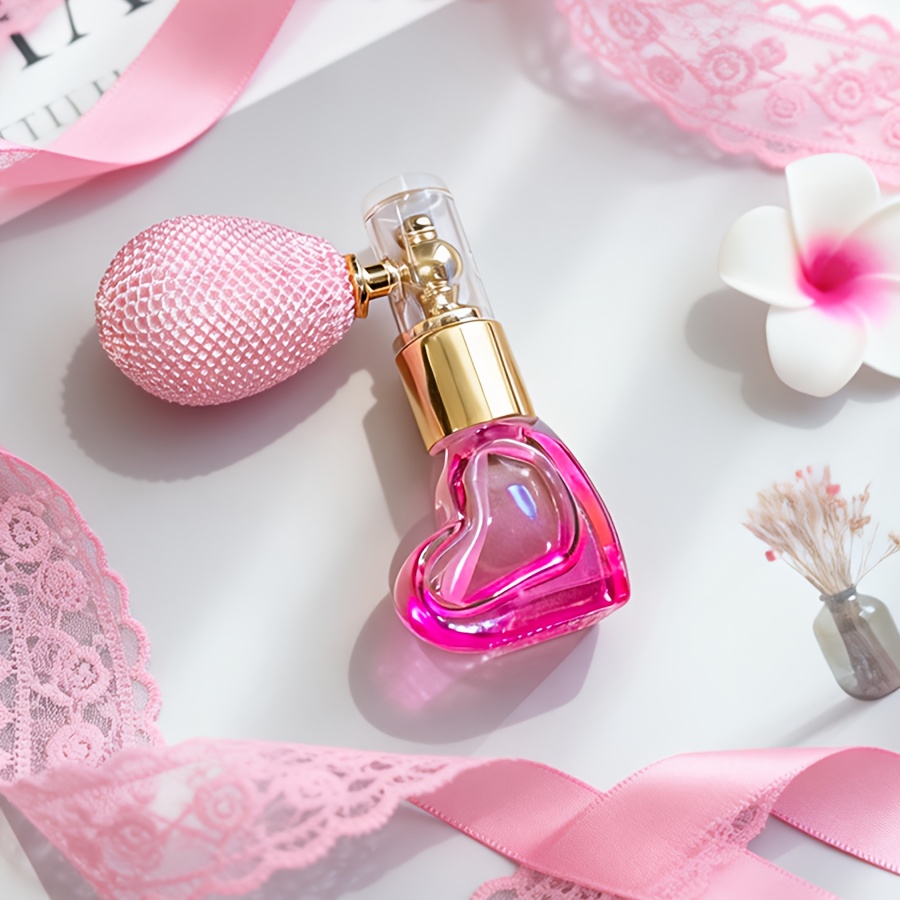 E-shop Nachfüllbare Parfümzerstäuberflasche Luftpolsterflasche, herzförmiger Spender (Pink, Gelb), Nebel-Parfümflasche, exquisites Druckdesign,