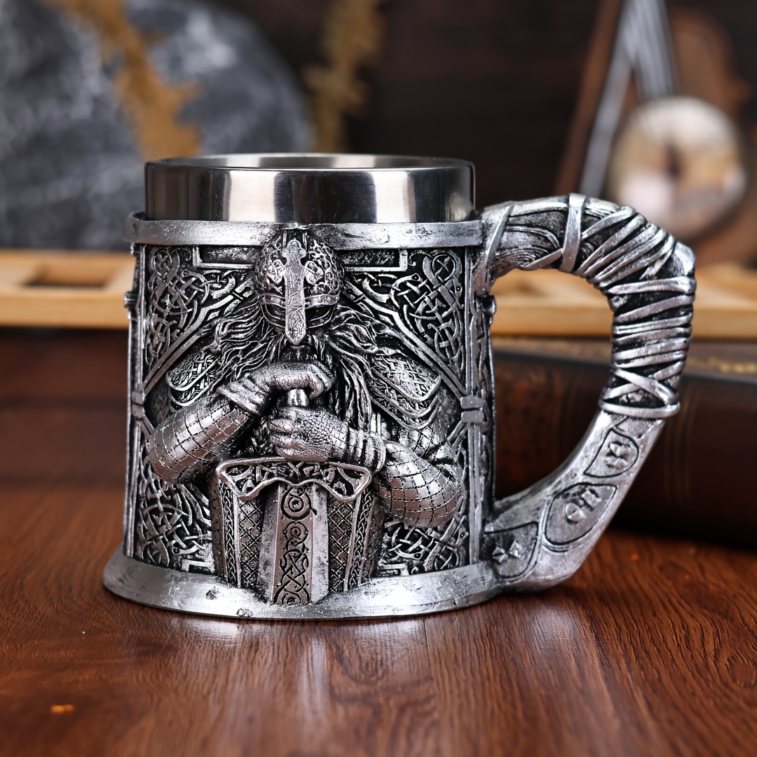 stainless steel beer mug 3d viking   design insulated coffee cup for cold drinks perfect christmas gift viking era wine glass powerful and domineering details 1