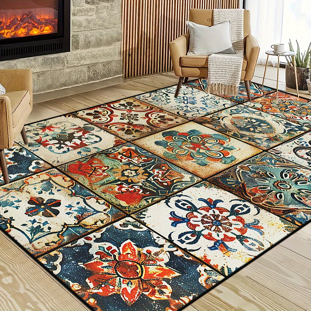 

Luxurious Faux Cashmere Area Rug - Retro Design, Machine Washable & Easy Clean, Perfect For Indoor/outdoor Use On Balcony, Patio, Backyard, Or Porch