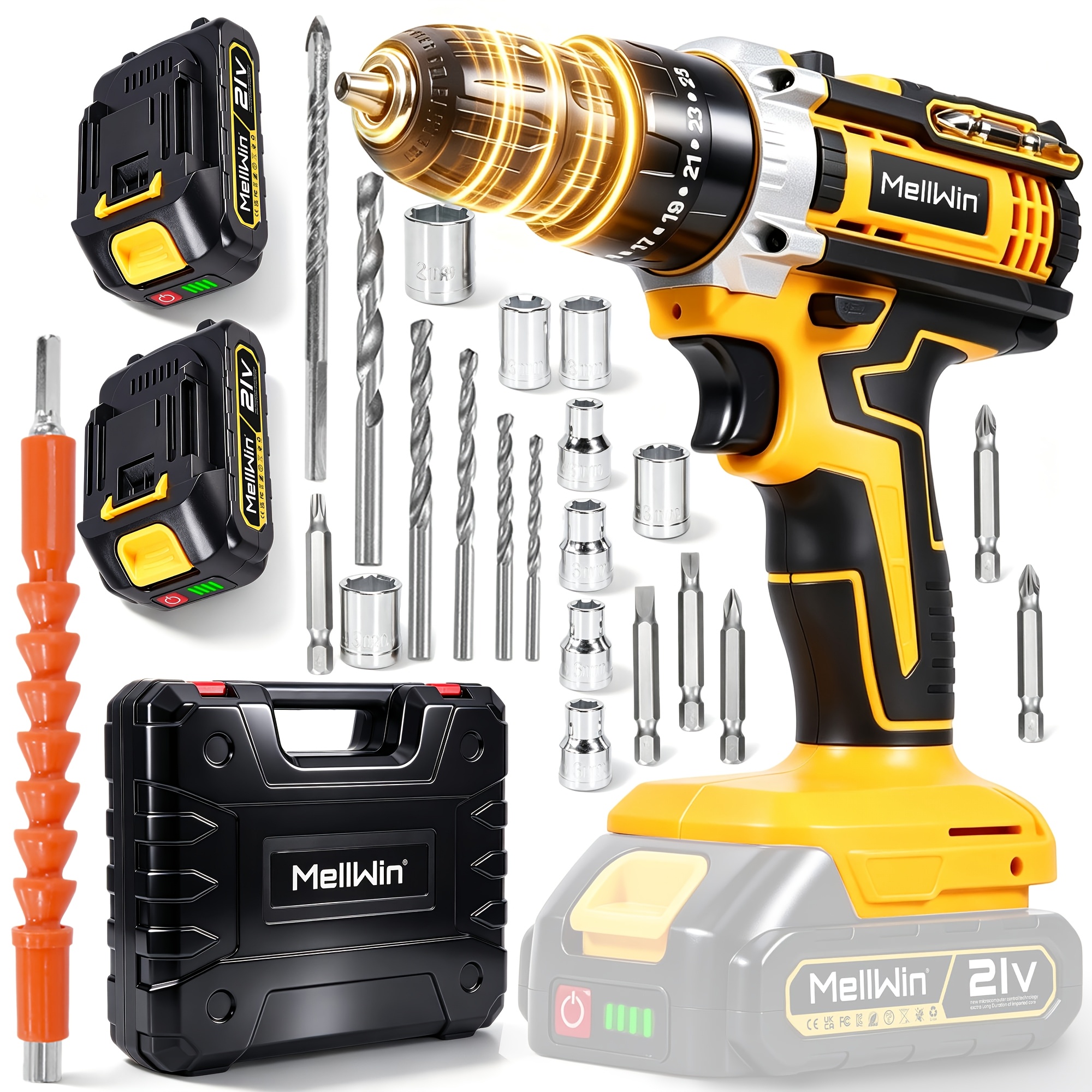 Image of Cordless Electric Drill, 10mm Electric Screwdriver Set Power Tool Kit - For Industrial Drilling, Diy, Home Renovation & Furniture Assembly
