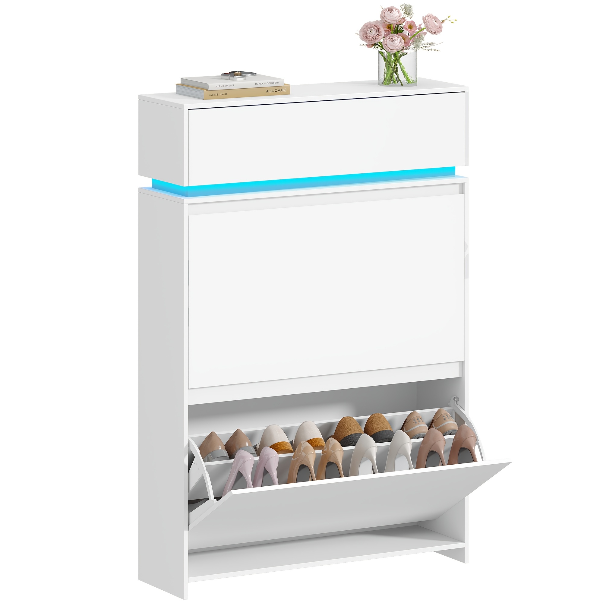 TEMU Zapatero, Estantería Estrecha con Luces LED, Estante Ajustable, 16 , (75Cm), Almacenamiento de Zapatos para Entrada, Pasillo