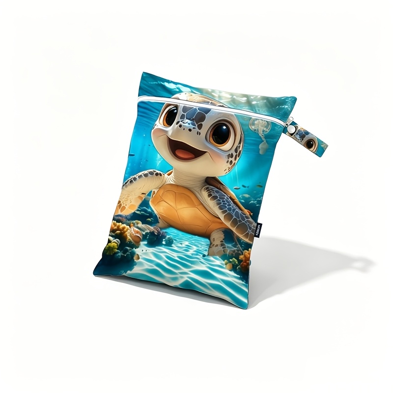 Image of Cartoon Turtle Coral Print Wet Dry Bag, Swimming Gear Equipment Bag, Cute Underwater Pool Organizer